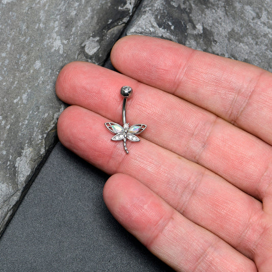 Aurora Clear CZ Gem Understated Dragonfly Belly Ring - - BELLY RING