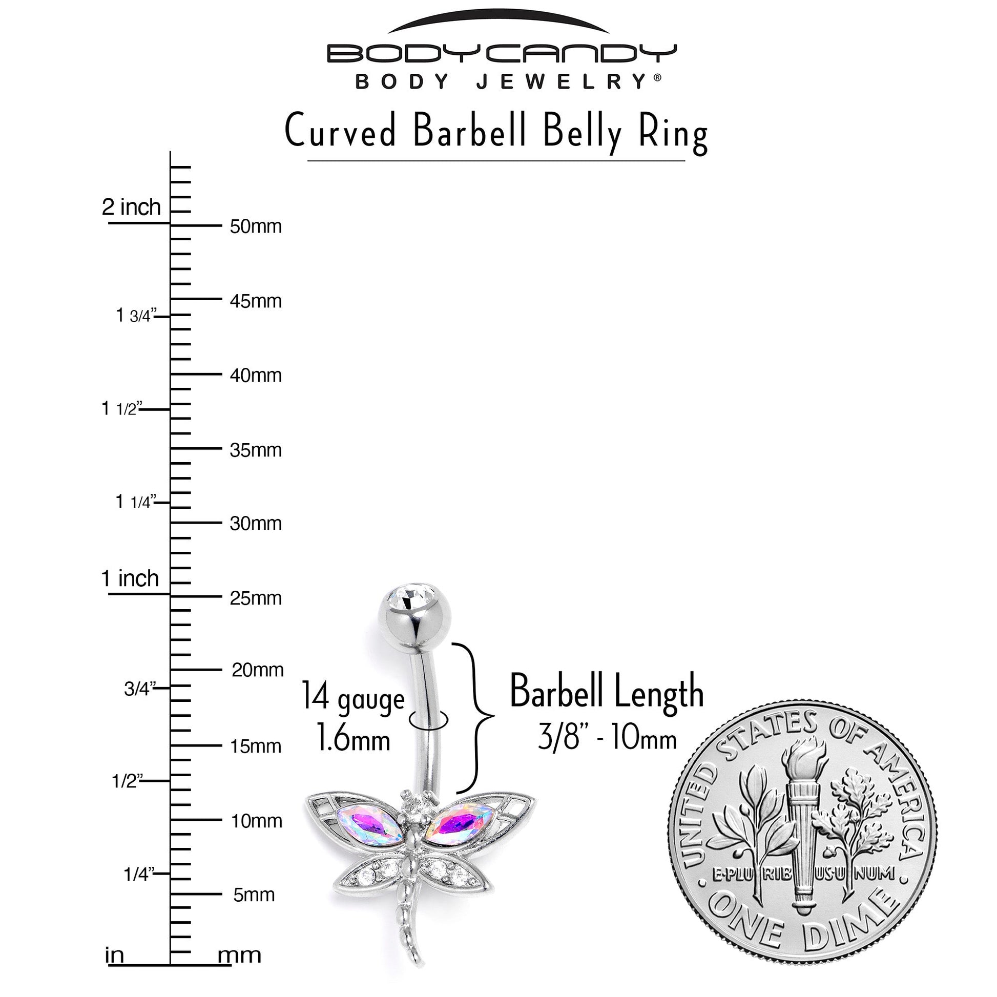 Aurora Clear CZ Gem Understated Dragonfly Belly Ring - - BELLY RING