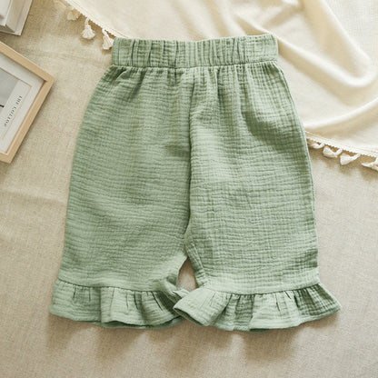 Cotton Girls Flared Pants - Casual Ankle-Length Pants - Green 110 - pants