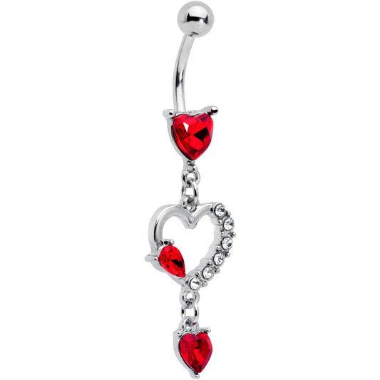 Clear Red CZ Gem Devilish Heart Dangle Belly Ring - - BELLY RING Dangle