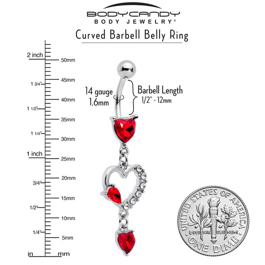 Clear Red CZ Gem Devilish Heart Dangle Belly Ring - - BELLY RING Dangle