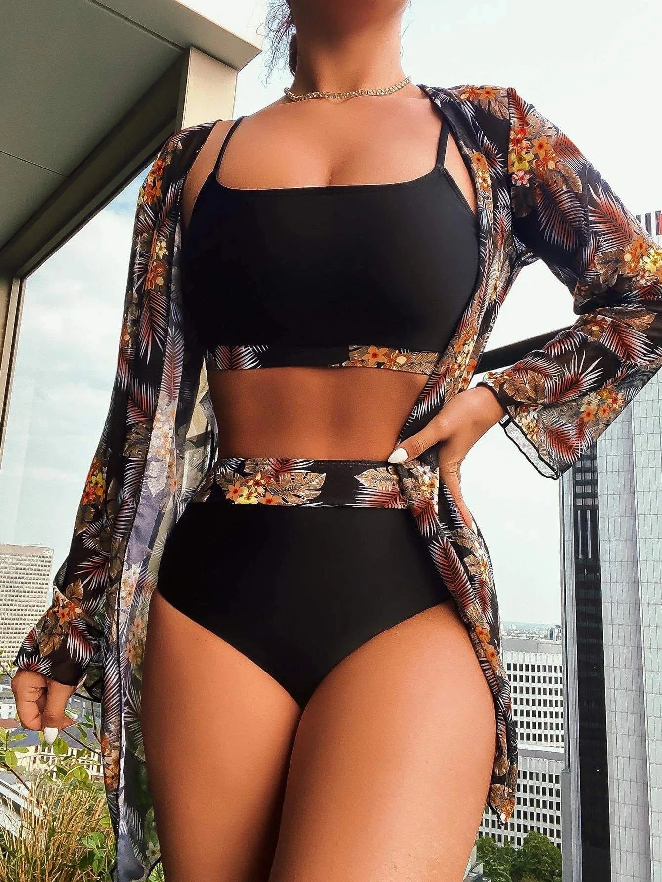 3 Piece Set Long Sleeve Cover Up Swimwear