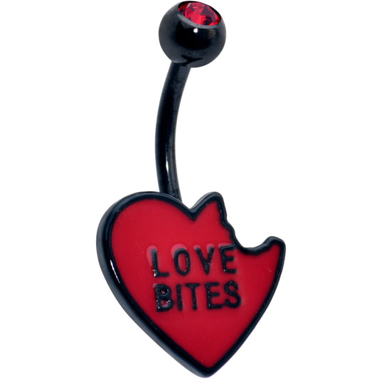 Red Gem Black Love Bites Heart Valentines Belly Ring - - BELLY RING