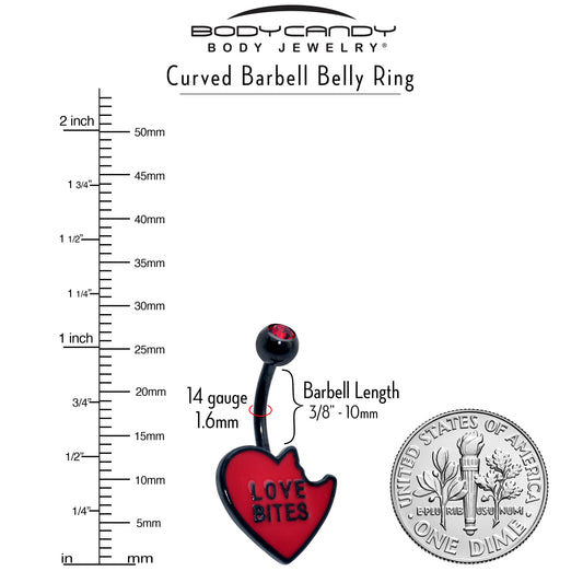 Red Gem Black Love Bites Heart Valentines Belly Ring - - BELLY RING