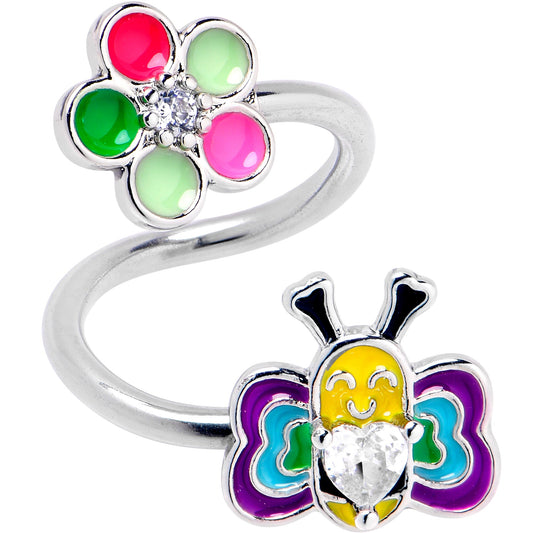 14G 3/8 Clear CZ Gem Butterfly Love Bug Spiral Twister Belly Ring - - BELLY RING Spiral