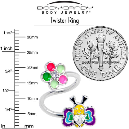 14G 3/8 Clear CZ Gem Butterfly Love Bug Spiral Twister Belly Ring - - BELLY RING Spiral