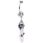 Pink Rose Quartz Skull Obelisk Rose Dangle Belly Ring - - BELLY RING Dangle