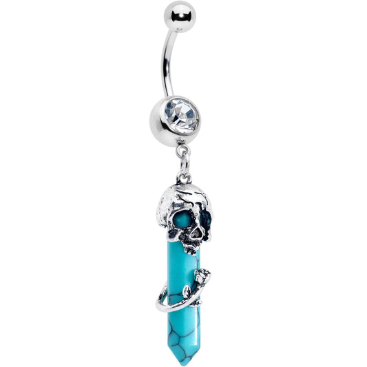 Blue Turquoise Skull Obelisk Rose Dangle Belly Ring - - BELLY RING Dangle