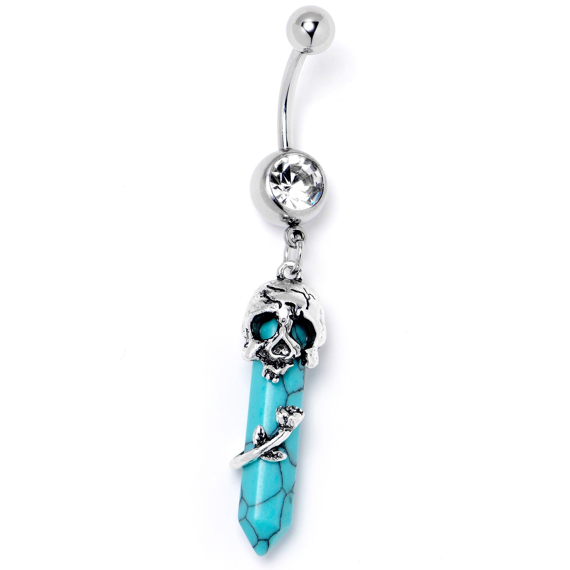 Blue Turquoise Skull Obelisk Rose Dangle Belly Ring - - BELLY RING Dangle