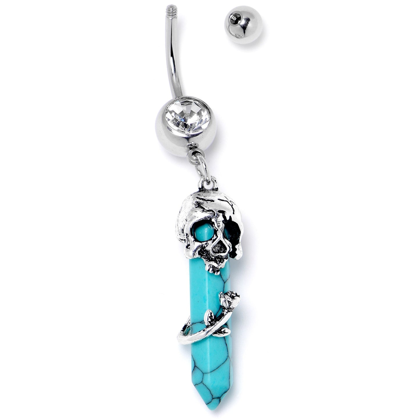 Blue Turquoise Skull Obelisk Rose Dangle Belly Ring - - BELLY RING Dangle