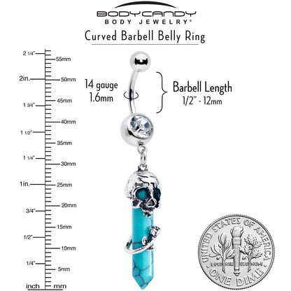 Blue Turquoise Skull Obelisk Rose Dangle Belly Ring - - BELLY RING Dangle