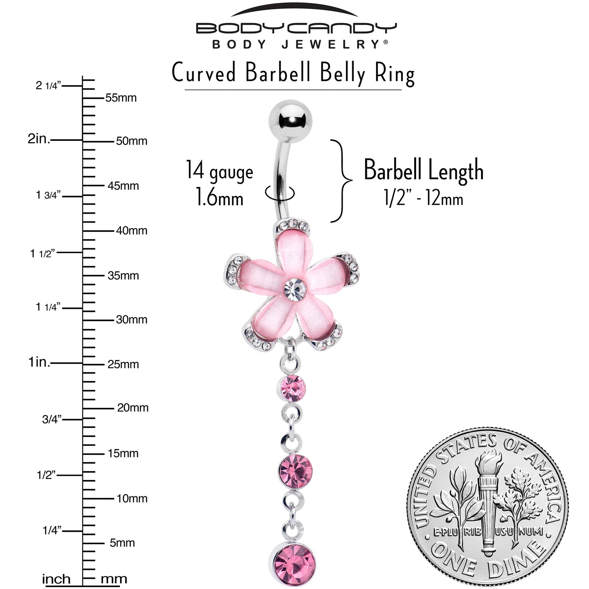 Pink Clear Gem Retro Flower Glamour Dangle Belly Ring - - BELLY RING Dangle