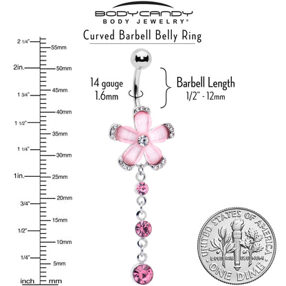 Pink Clear Gem Retro Flower Glamour Dangle Belly Ring - - BELLY RING Dangle