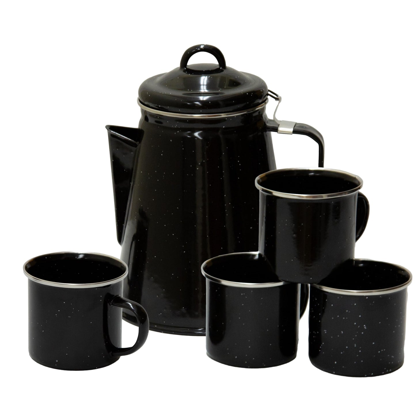 Stansport Enamel Percolator Coffee Pot & 4 Mug Set - Black - Coffee Pot + Mugs Black - percolator mug set