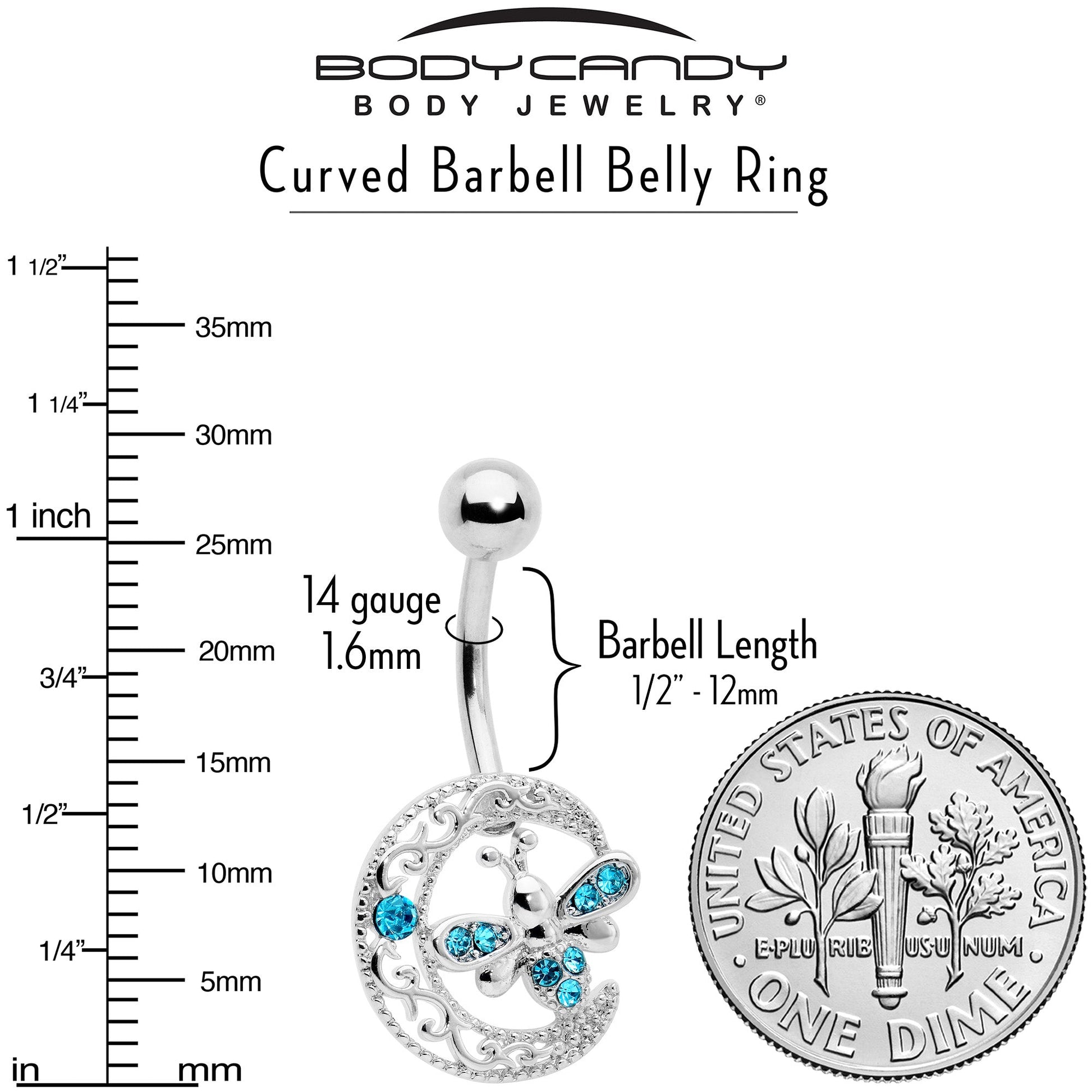 Blue Gem Lunar Dragonfly Dangle Belly Ring - - BELLY RING Dangle