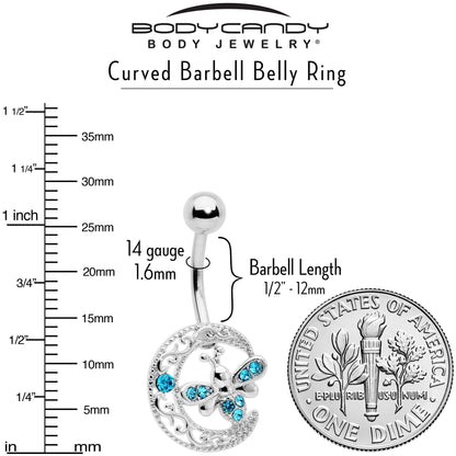 Blue Gem Lunar Dragonfly Dangle Belly Ring - - BELLY RING Dangle