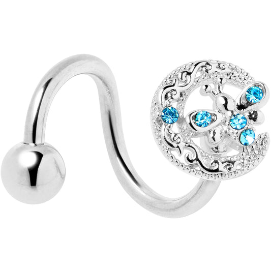 Blue Gem Lunar Dragonfly Spiral Twister Belly Ring - - BELLY RING Spiral