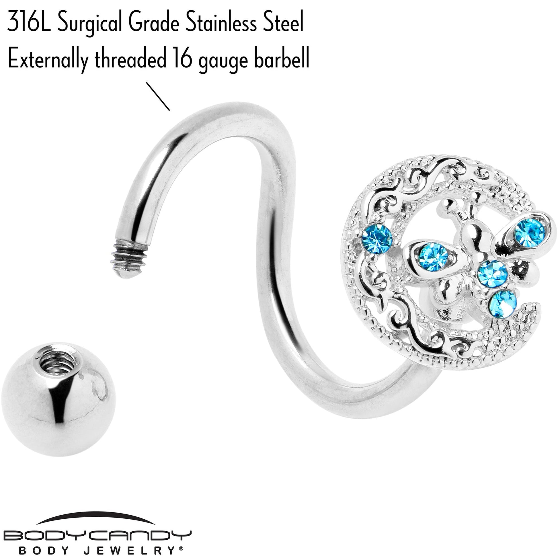 Blue Gem Lunar Dragonfly Spiral Twister Belly Ring - - BELLY RING Spiral
