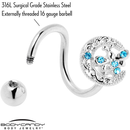 Blue Gem Lunar Dragonfly Spiral Twister Belly Ring - - BELLY RING Spiral