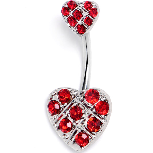 Red Gem Lattice Hearts Valentine Double Mount Belly Ring - - BELLY RING Double Mount