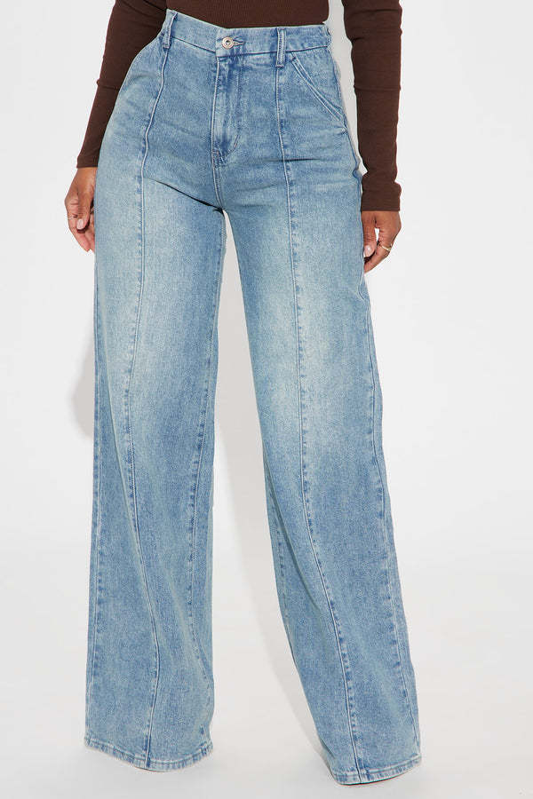 Straight-leg Washed Street-style Womens Jeans - Blue - Jeans
