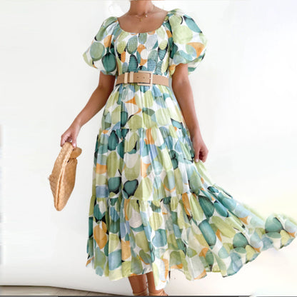 Floral-Print Off-Shoulder Loose Dress for Women - Ice-blue flowers L - dress