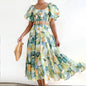 Floral-Print Off-Shoulder Loose Dress for Women - Ice-blue flowers L - dress
