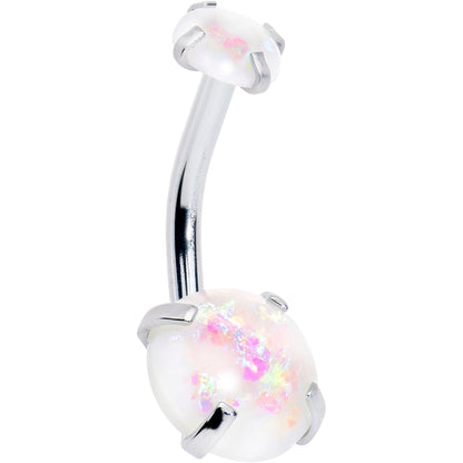White Faux Opal October Birthstone Double Mount Belly Ring - - BELLY RING Double Mount