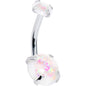 White Faux Opal October Birthstone Double Mount Belly Ring - - BELLY RING Double Mount