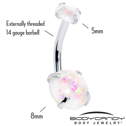 White Faux Opal October Birthstone Double Mount Belly Ring - - BELLY RING Double Mount