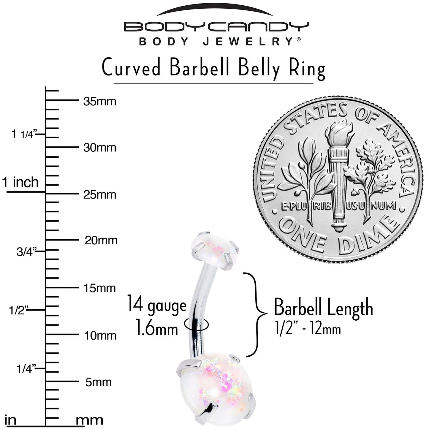 White Faux Opal October Birthstone Double Mount Belly Ring - - BELLY RING Double Mount