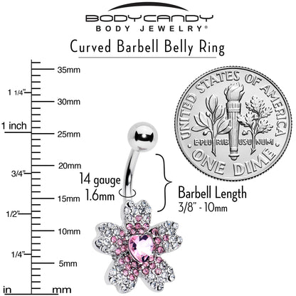 Clear Pink Gem Heart in Flower Belly Ring - - BELLY RING