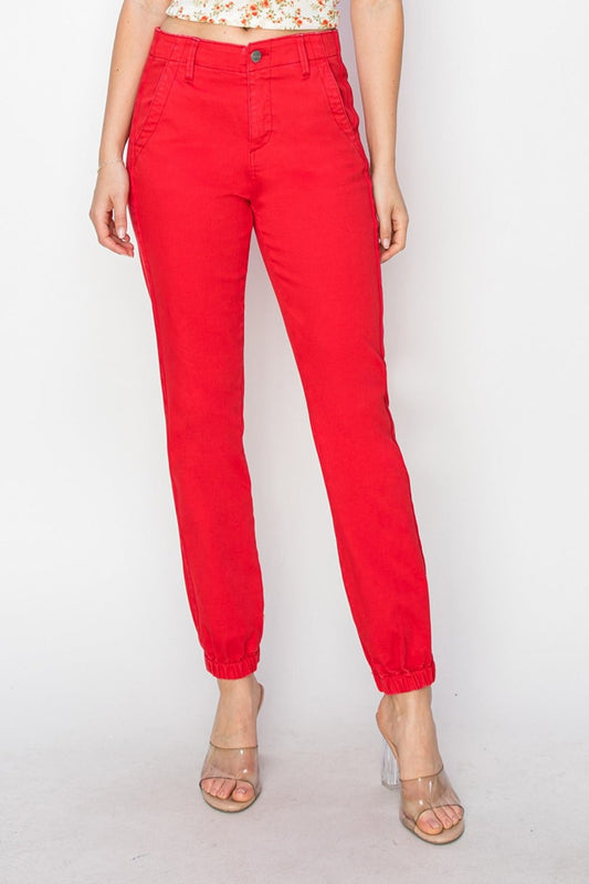 RISEN Red Denim Relaxed Jogger Jeans - Scarlet - jeans