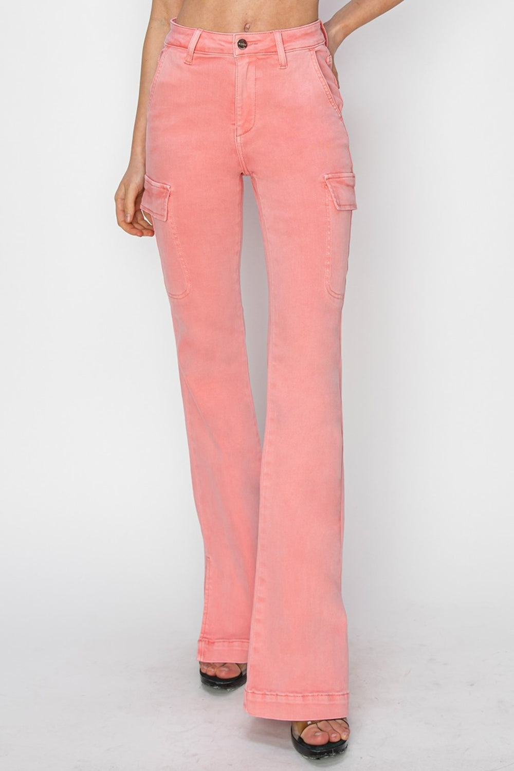 RISEN Pink Side Slit Cargo Bootcut Jeans - - jeans