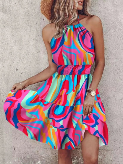 Paisley Print Halter Neck Mini Dress - Color -