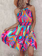 Paisley Print Halter Neck Mini Dress - Color -