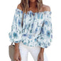 Womens Off-Shoulder Chiffon Print Long Sleeve Top - Blue 2XL - Women's Fashion - Women's Clothing - Tops & Tees