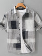 Men's Plus Size Patchwork Print Short Sleeve Shirt - Grey -