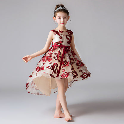 Girls Princess Flower Girl Dress - Red 120cm -