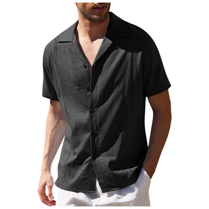 Men's Loose Casual Linen Shirt Cuba Guayabella Short-Sleeved Beach Shirt Men