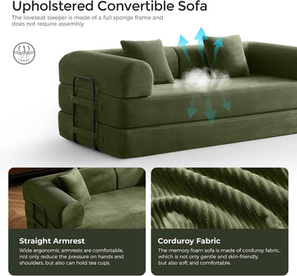 Green Convertible Sofa Bed With Removable Armrests- ShipItFurniture- {{Product type}}
