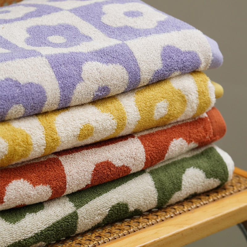 Plaid Series Towel Bath Towel Cherry Blossom Absorbent Facial Towel - -