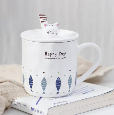 Cute Cat Ceramic Mug - Creative Cartoon Coffee Cup - - Mug