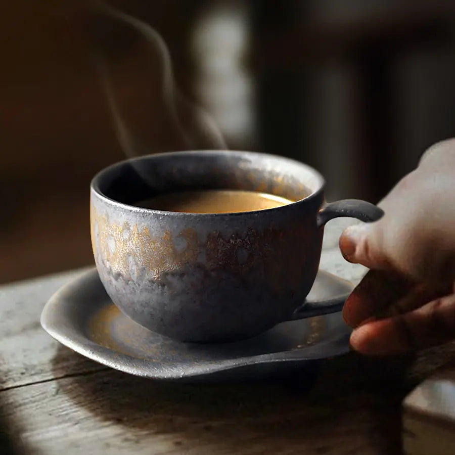 Black Vintage Handmade Ceramic Coffee Mug - Kia Day Design