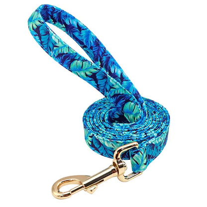 Printed Dog Collar and Leash Set Blue Leash Medium