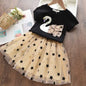 Girls Short Sleeve Polka Dot Skirt Set black tan 3T