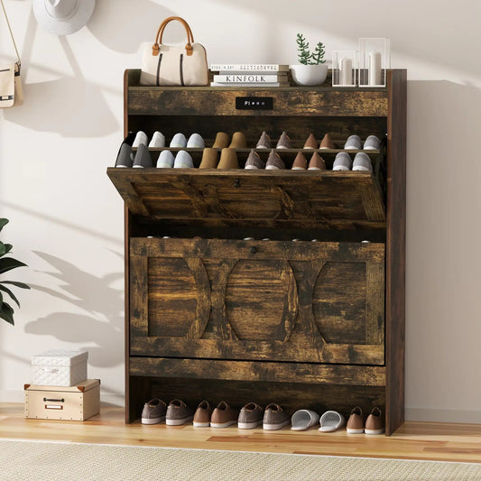 Dark Brown Shoe Deodorizing Storage Cabinet with 2 Flip Drawers - Kia Day Design