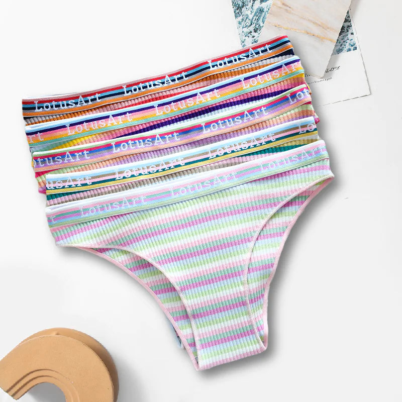 Classic Retro Low Waist Cotton Rainbow Stripe Briefs - Kia Day Design