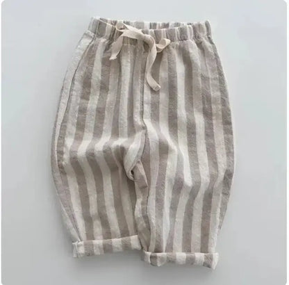 Vintage Linen Cotton Stripe Pants Khaki 4-5 Years