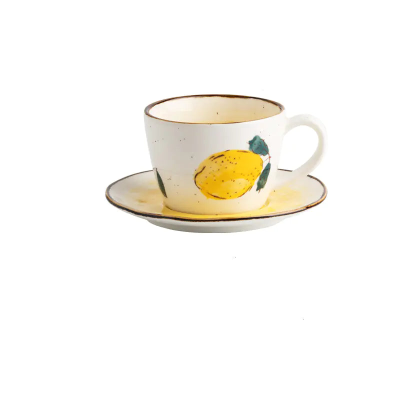 Ceramic Coffee Cup and Saucer Set - Lemon - mug